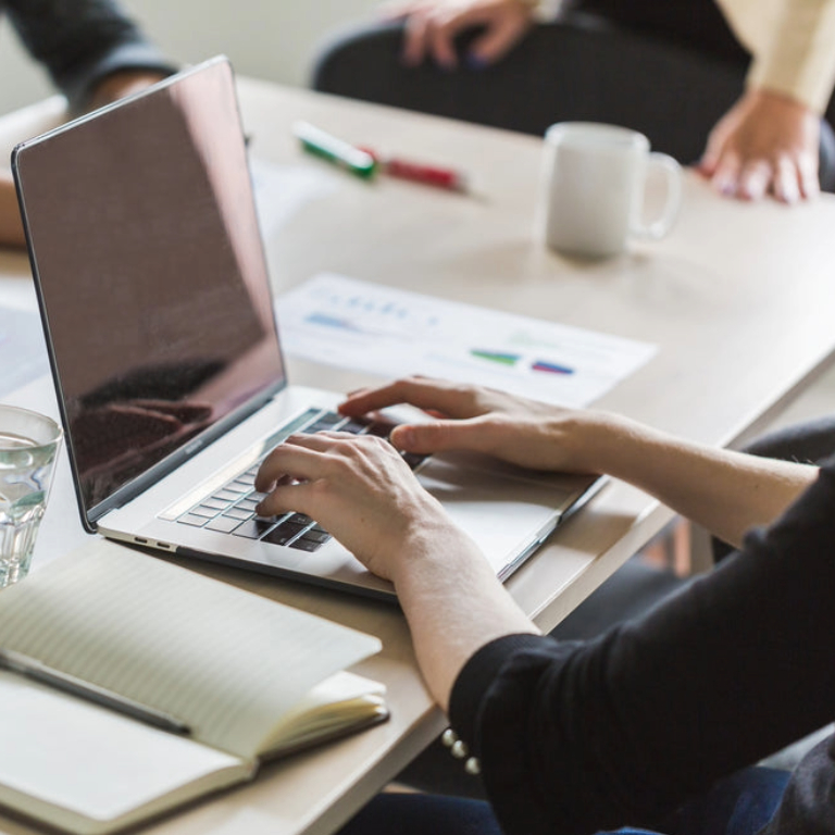 team members working office